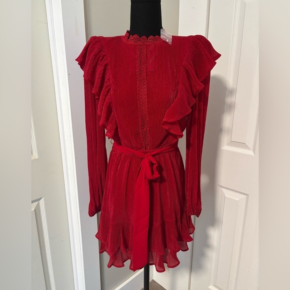 Elegant Red Ruffled Mini Dress A. Calin by Flying Tomatoe Size Small - NWOT